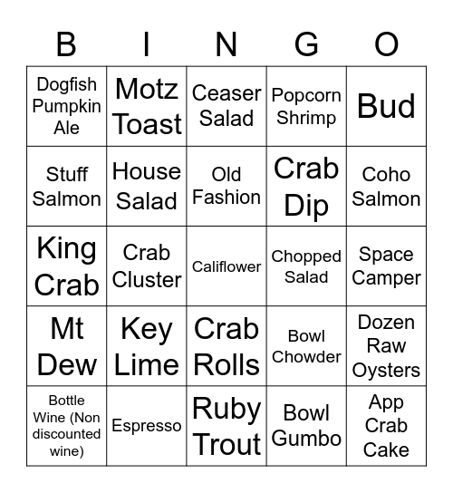 Pearl BINGO 10/10/2020 Bingo Card