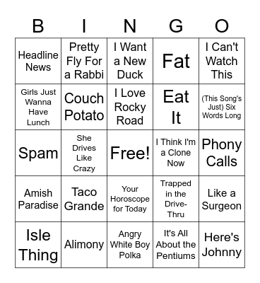 40 Years of Weird Al Bingo Card