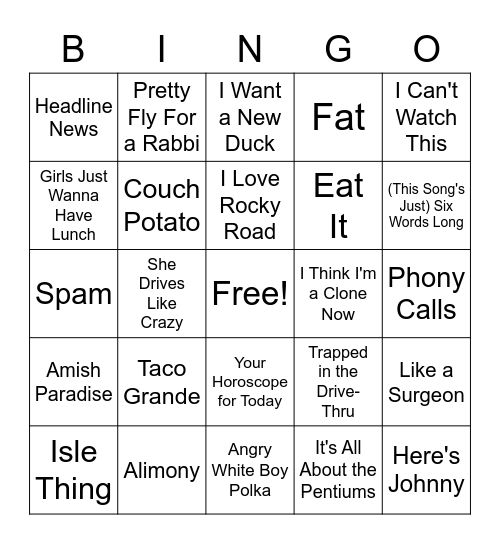 40 Years of Weird Al Bingo Card