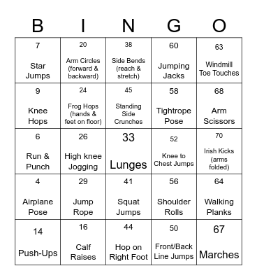 FITNESS BINGO Card