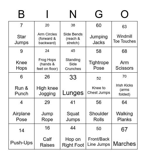 FITNESS BINGO Card