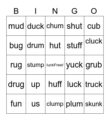 short u Bingo Card