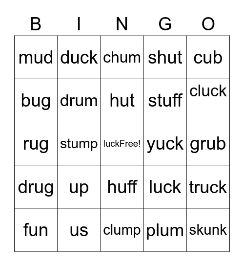 short u Bingo Card