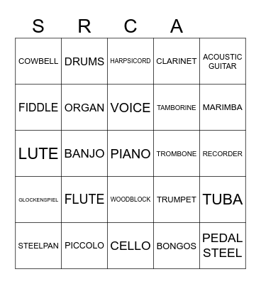 INSTRUMENTS Bingo Card