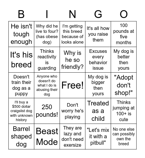 Molosser Breed Bingo Card