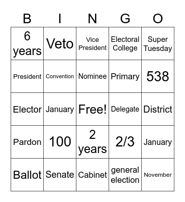 US Government Bingo Card