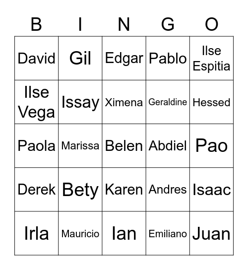 Jovenes Bingo Card