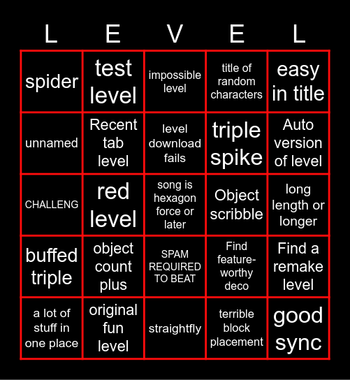 RECENT TAB BINGO Card