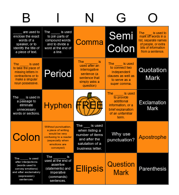 PUNCTUATION BINGO Card