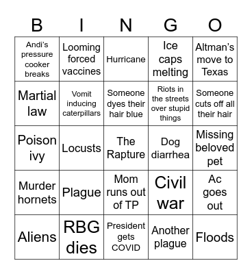 Apocalypse Bingo 2020 Bingo Card
