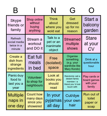 Social distancing Bingo Card