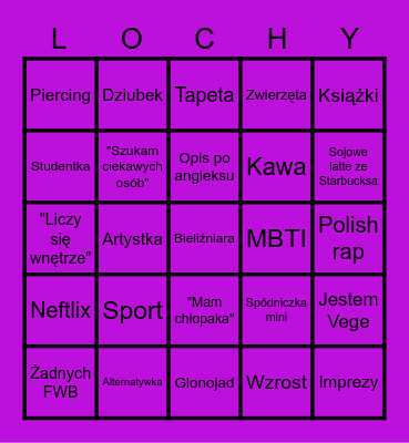 TINDER/BADOO Bingo Card