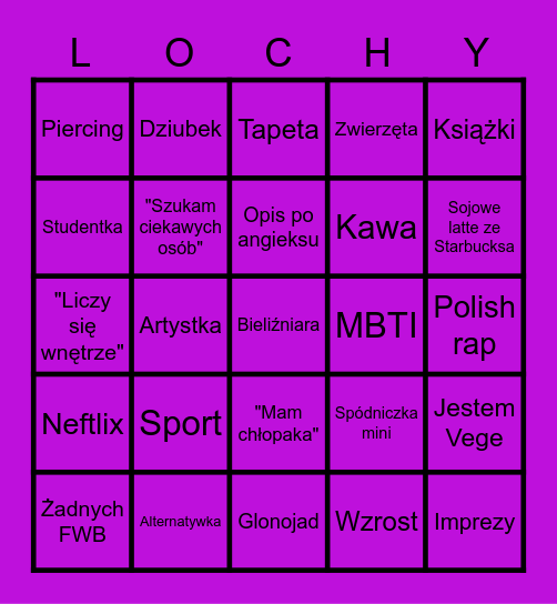 TINDER/BADOO Bingo Card