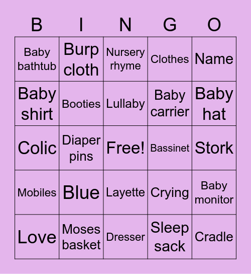 Aaleeya & Alijah's Baby Shower Bingo Card