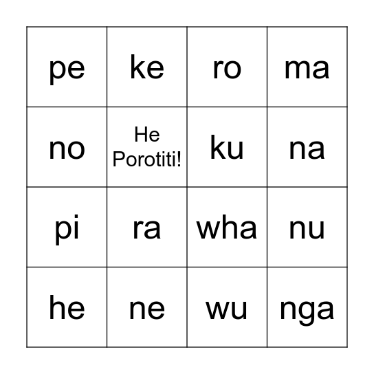 Ngā Kūoro Bingo Card