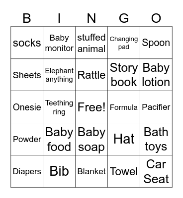 Baby Shower BINGO Card