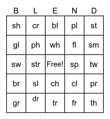 Consonant Blends Bingo Card