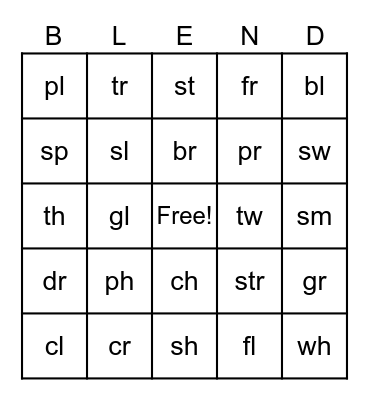 Beginning Blends Bingo Card