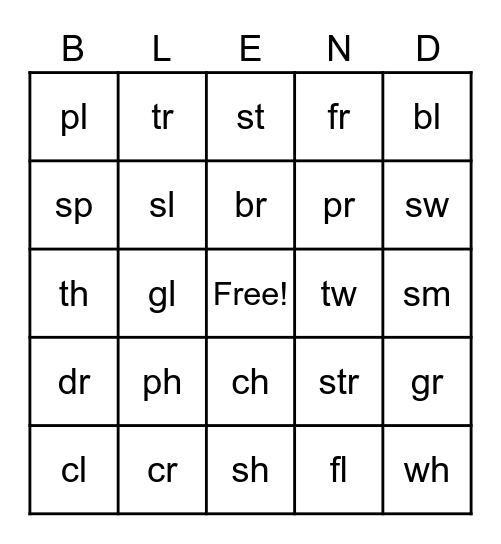 Beginning Blends Bingo Card