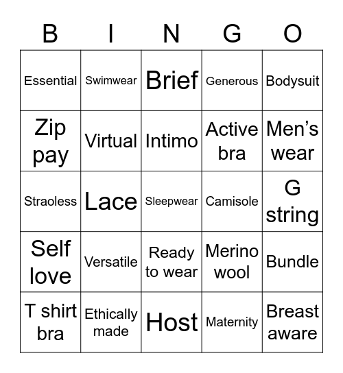 Intimo Bingo Card