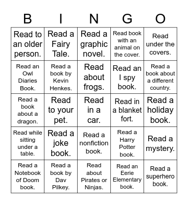 Reading Challenge 2nd Grade Bingo Card