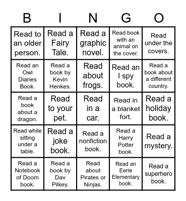 Reading Challenge 2nd Grade Bingo Card