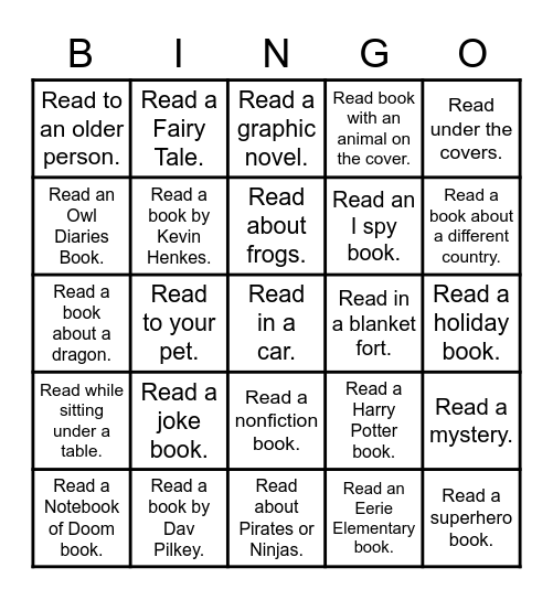 Reading Challenge 2nd Grade Bingo Card