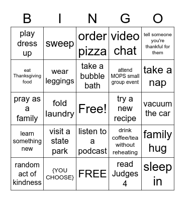 MOPS Bingo - November Bingo Card
