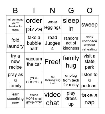 MOPS Bingo - November Bingo Card