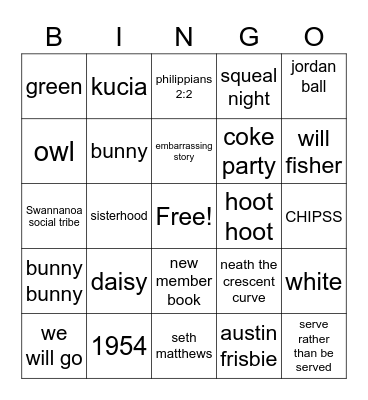 swannanoa senior night Bingo Card