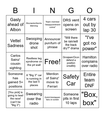 EIFFEL GP BINGO Card