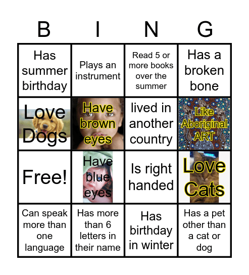 getting to know you Bingo Card