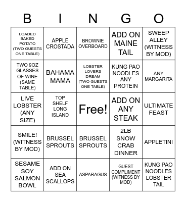 LOBSTER-INGO Bingo Card
