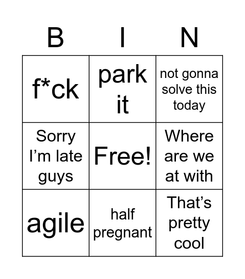 Benyisms Bingo Card