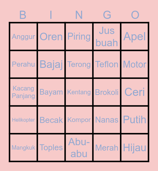 Nyanya's Bingo Card