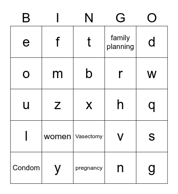 Mens Reproductive Health Bingo Card
