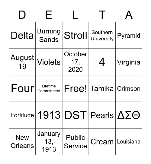 DELTA BINGO Card