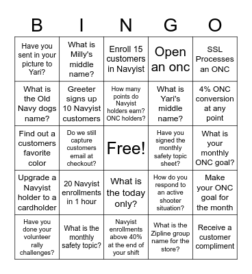 LOYALTY BINGO Card