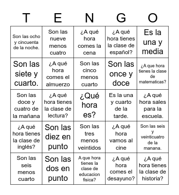 ¿Qué hora es? Bingo Card