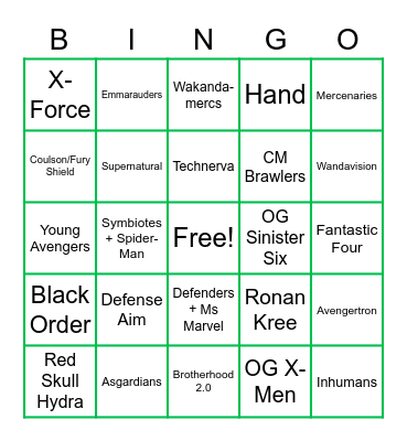 War Season Bingo #1 Bingo Card