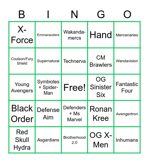 War Season Bingo #1 Bingo Card