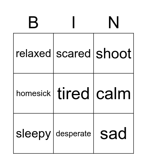 FEELINGS AND ACTIVITIES Bingo Card