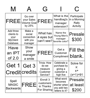 MAGIC Bingo Card