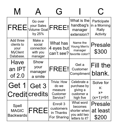 MAGIC Bingo Card