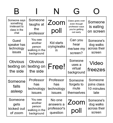 Class Bingo Card