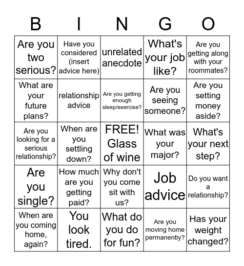Holiday Bingo Card