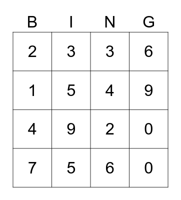 Number Bingo! Bingo Card