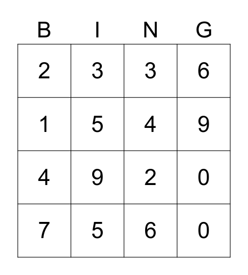 Number Bingo! Bingo Card