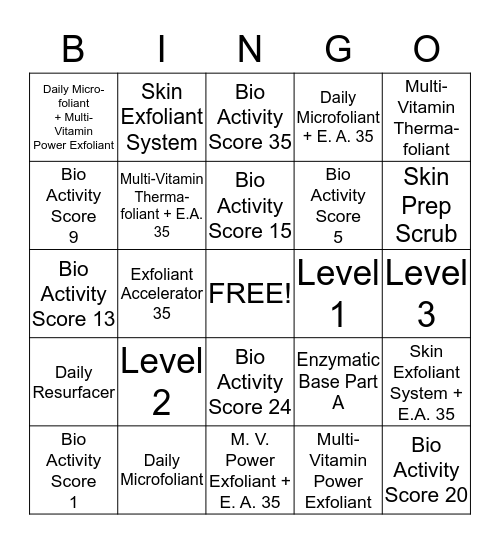 Dermalogica's Exfoliant Bingo Card