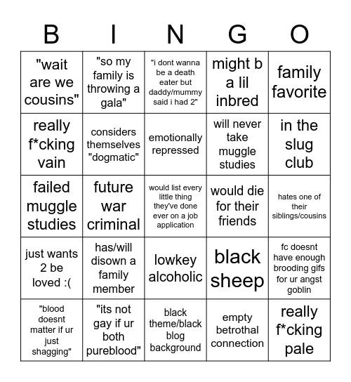 slytherin ! Bingo Card